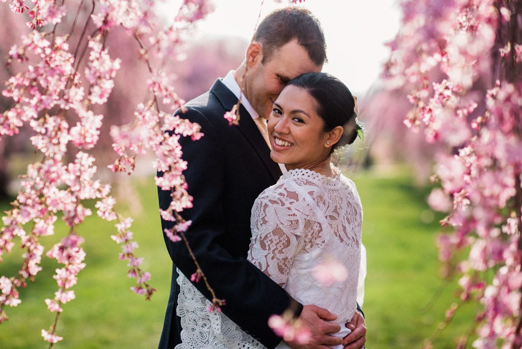 Philadelphia bride and groom in the Cherry Blossom