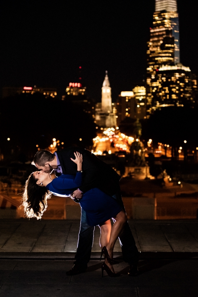 Philly engagement night portrait
